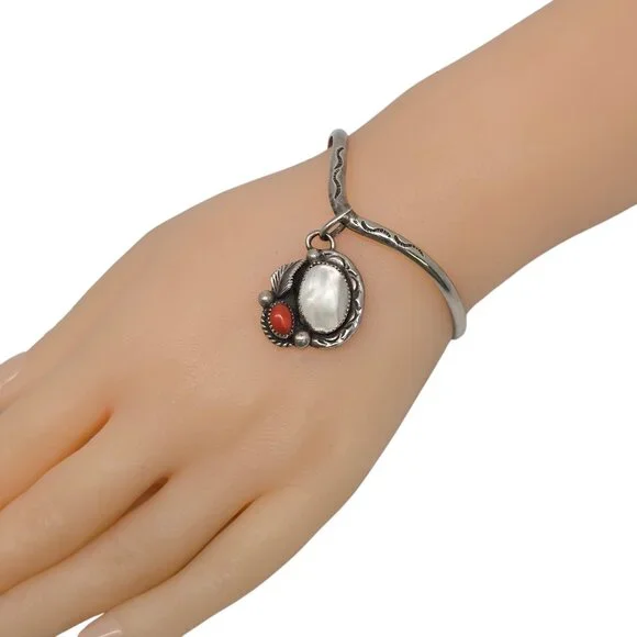 Native American Silver V Cuff Bracelet With Dangle #19878 - Picture 9 of 9